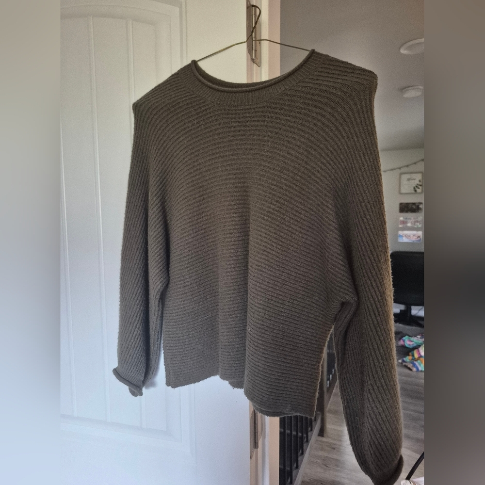 Olive Green Cropped Knit Sweater